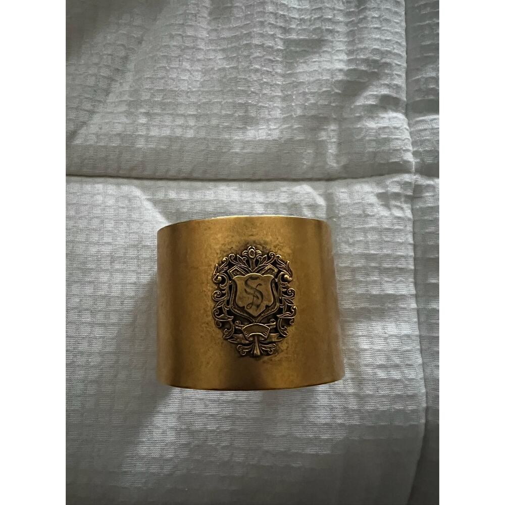 Ex voto Vintage Gold Tone Heraldic Crest Cuff Bracelet Ornate S Monogram Logo